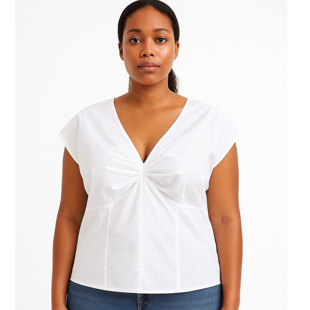Madewell White Twist Front V Neck Cap Sleeve Cotton Top Women's Plus Size‎ 14W
